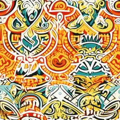 Seamless Pattern of Colorful Geometric Pattern with Traditional Tribe Motifs