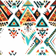 Seamless Pattern of Colorful Geometric Pattern with Traditional Tribe Motifs