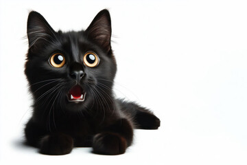 surprised funny black cat Isolated on white background