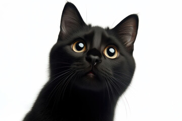 surprised funny black cat Isolated on white background