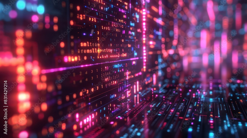 Poster colorful digital data matrix background with neon lights. abstract futuristic technology concept wit