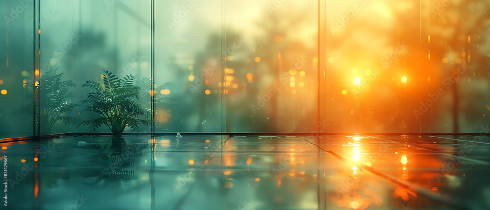 Poster panoramic view of blurred workplace everything slightly out of focus creating a dreamy abstract atmo