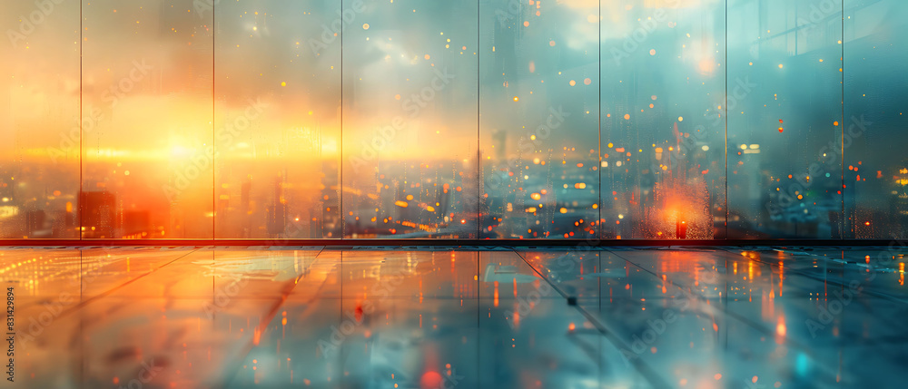 Poster panoramic view of blurry abstract office everything slightly out of focus creating dreamy abstract a