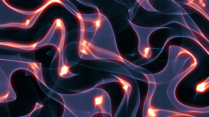 abstract looped dynamic composition of luminous particles like garland. Abstract particle background with depth of field.