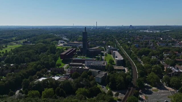 Aerial drone view of the Nordstern colliery (North Star colliery), a former coal mine in Gelsenkirchen-Horst, Germany. 