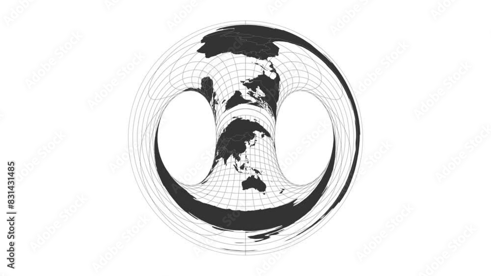 Poster world map. hammer retroazimuthal projection. animated projection. loopable video.