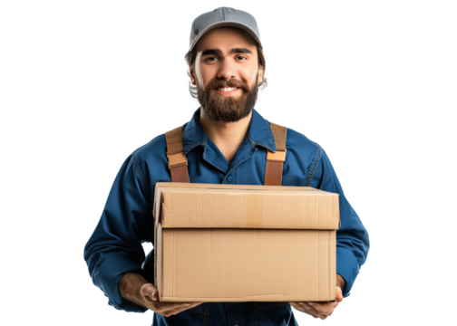 Box with Happy Worker on Transparent Background
