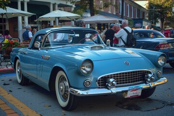 Fototapeta premium Show Car: Classic American Car Shining in Historic City Traffic