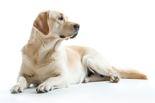 Yellow Lab Dog on White Background. Adorable Adult Yellow Lab with Copy Space and Alert Ears