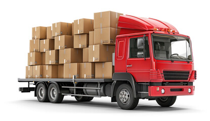 Box-Laden Truck with Multiple Boxes on Transparent Background