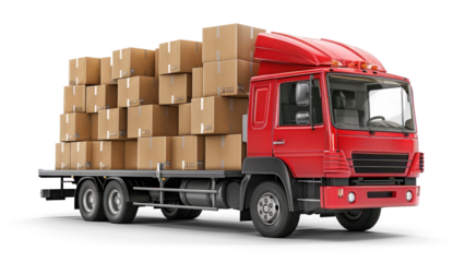 Box-Laden Truck with Multiple Boxes on Transparent Background