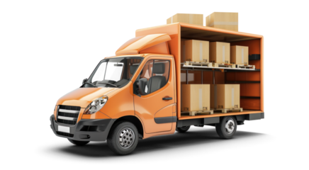 Box Delivery Truck with Cardboard Boxes