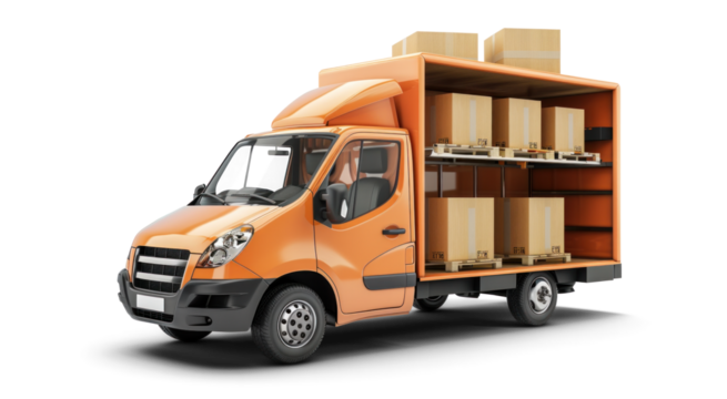 Box Delivery Truck with Cardboard Boxes