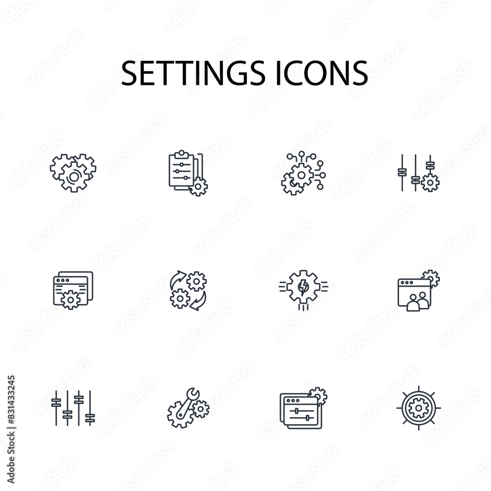 Poster settings icon set.vector.editable stroke.linear style sign for use web design,logo.symbol illustrati