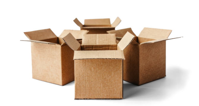 Open Cardboard Boxes on Transparent Background