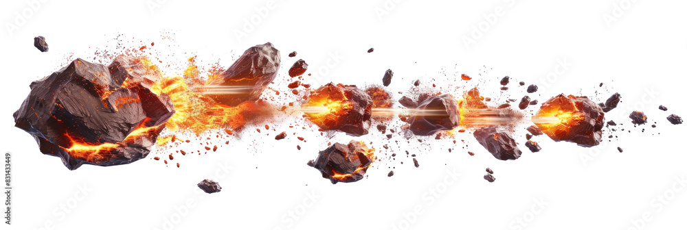 Wall mural asteroids colliding with fiery explosions - transparent background