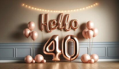 Elegant Rose Gold 40th Birthday Celebration with "Hello 40" Balloon Decoration