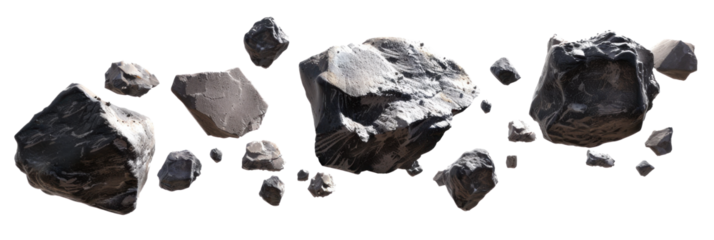 Asteroids floating against transparent background