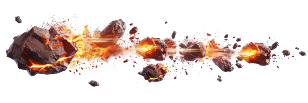 Asteroids Colliding with Fiery Explosions - Transparent Background