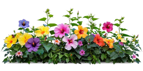 Colorful flowers bush with hibiscus on a transparent background.