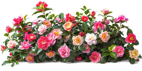 Colourful flowers bush with Camellia blooms on transparent background