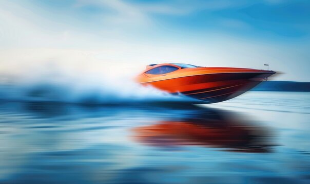Jet boat is sprinting fast