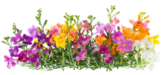 Colorful Freesia Flower Bush on Transparent Background