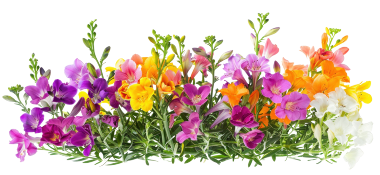 Colorful Freesia Flower Bush on Transparent Background