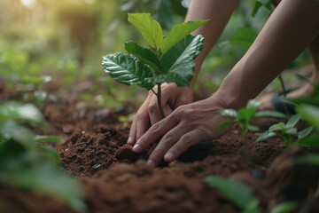 Hands Planting Tree Sapling - Environmental Efforts, Population Growth Response, Nature Conservation