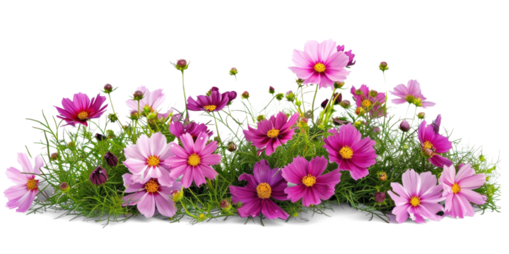 Cosmos flowers bush on a transparent background