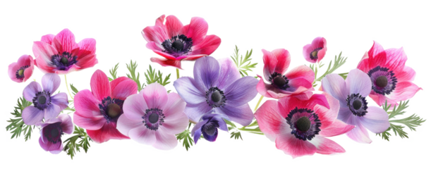 Blooming Anemone Flowers Bush on Transparent