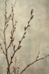 Winter Dry. Delicate Dry Flower in Nature: Beige Background with Lilac Tones