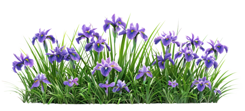 Purple Iris Flowers Bush Isolated on Transparent Background