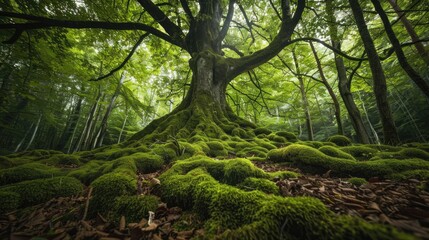 Tree in the forest covered with moss