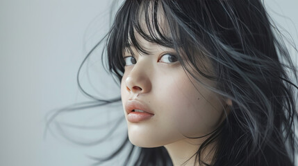 Japanese woman looking slightly close up