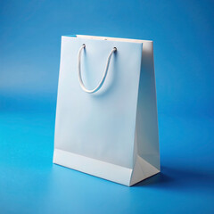 Product Card Design for White Paper Bag on Blue Background