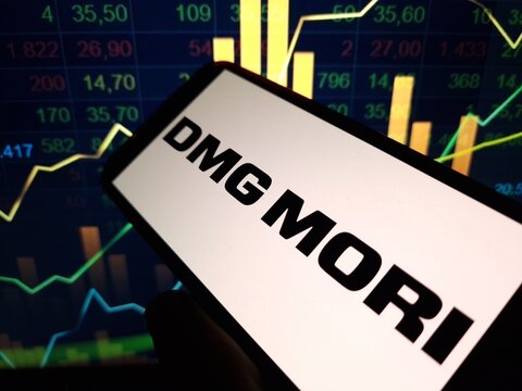 Konskie, Poland - May 27, 2024: DMG Mori company logo displayed on mobile phone