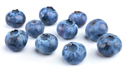 Blueberry White Background. Isolated Blueberries Group on Fresh White Background