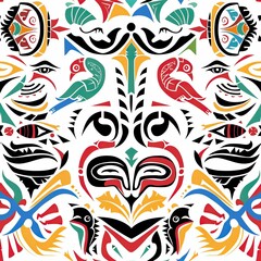 Seamless Pattern of Colorful Geometric Pattern with Traditional Tribe Motifs