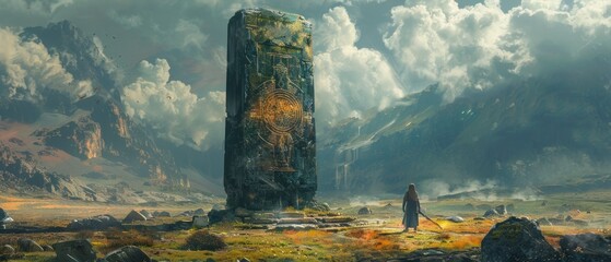 Amidst the ruins of a once-great civilization, a lone explorer uncovers a relic of untold power, its surface etched with ancient runes and symbols.