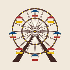 Colorful Ferris wheel icon. Amusement park element. Vector illustration.