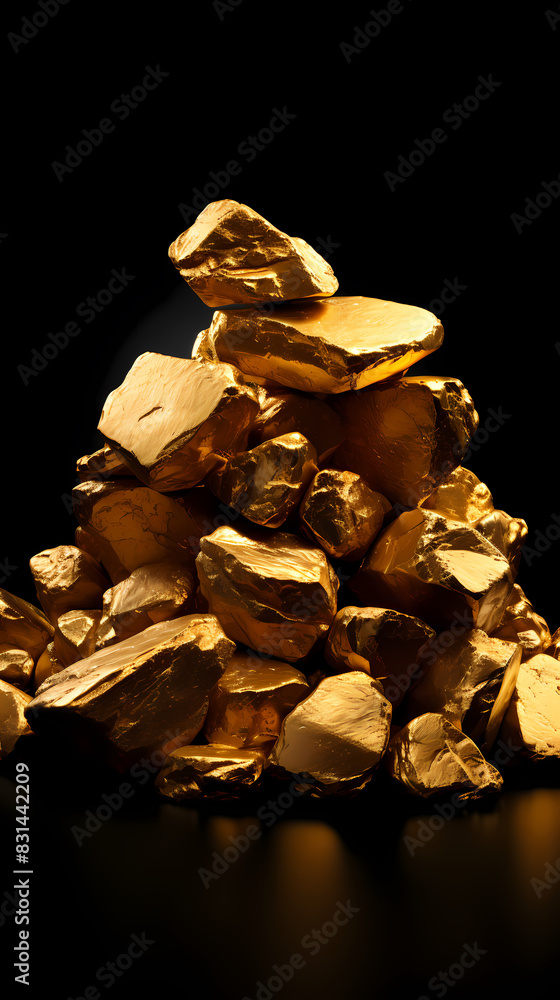 Poster A pile of gold nuggets isolated on black background