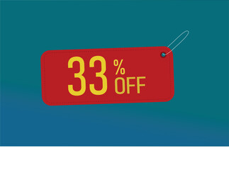 33% off. Thirty-three percent discount banner. Red label on a blue background vector.