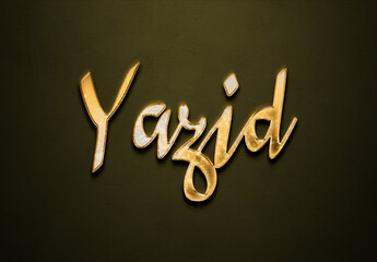 Old gold text effect of Arabic name Yazid with 3D glossy style Mockup.