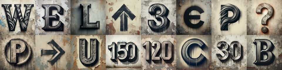 Graffiti style mono color Lettering Typeface. AI generated illustration