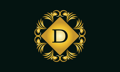Elegant floral monogram design template for one or two letters such as D. Calligraphic elegant ornament. Business sign, monogram