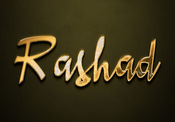 Old gold text effect of Arabic name Rashad with 3D glossy style Mockup.