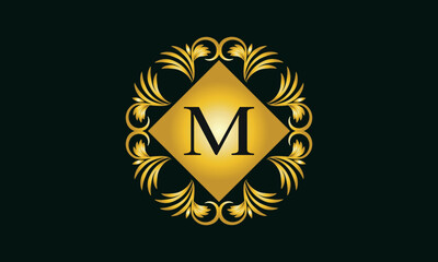 Elegant floral monogram design template for one or two letters such as M. Calligraphic elegant ornament. Business sign, monogram