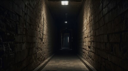 Obraz premium A hauntingly ominous corridor, every inch exuding a sense of dread and mystery: shadows dancing in the dim light