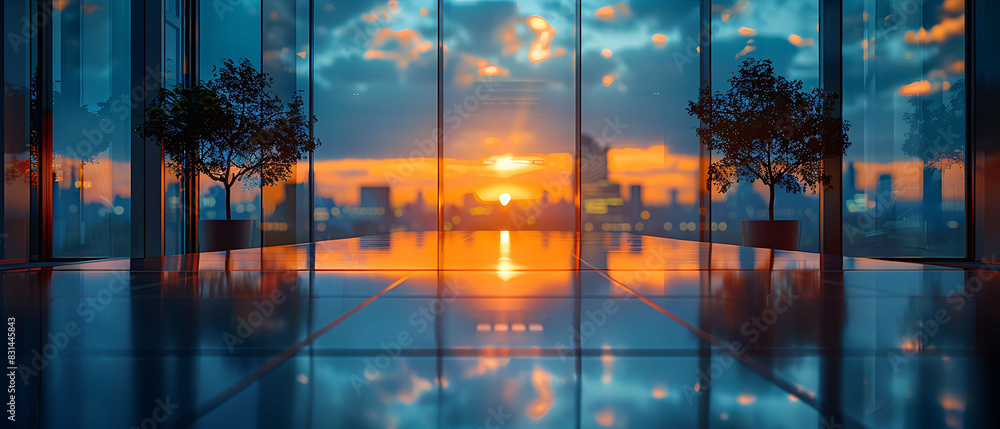 Poster panoramic view of an office ambiance with a blurred background creating a dreamy abstract atmosphere